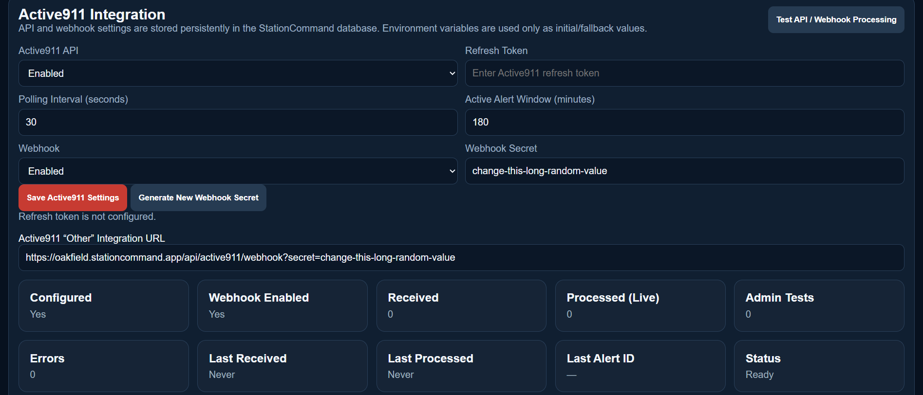 Configure Active911 screenshot
